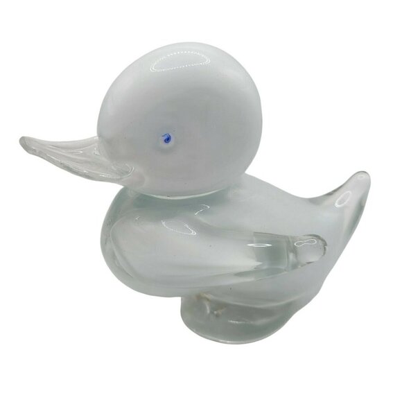 Vintage Hand Blown Glass Duckling Duck Paperweight White Clear 4.5" x 5.25" READ - Picture 2 of 8